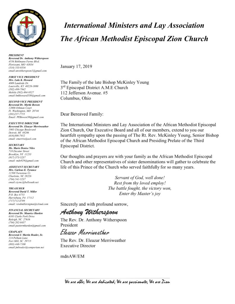 Amez Ministers And Lay Assoc. Bereavement Notice - Ame Church