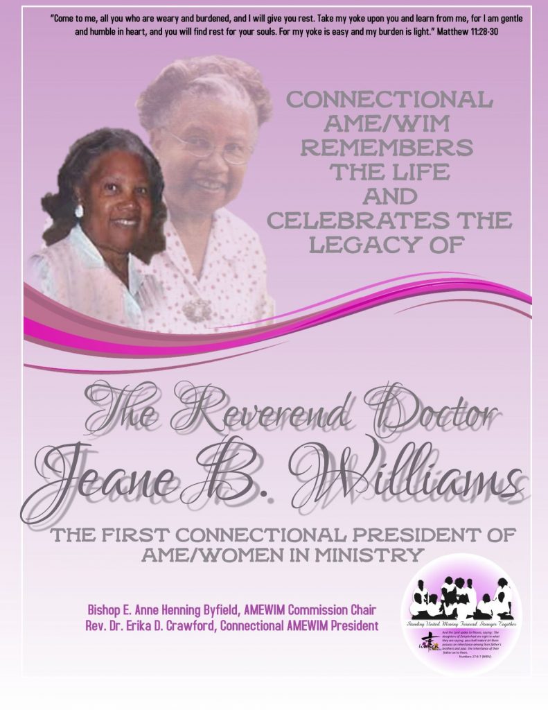 Transition Of Rev. Jeane B. Williams, Former Connectional AMEWIM ...